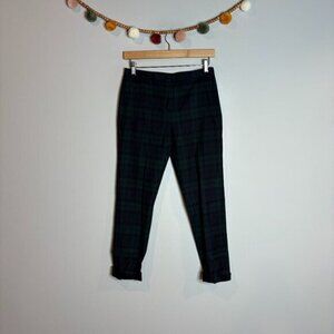 Theory blue and green plaid wool blend pants